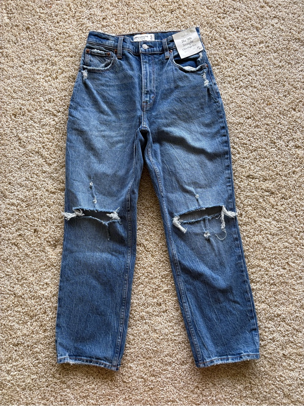 NWT Abercrombie Curve Love 90s Straight Jeans 27 4XS Extra Short Distressed